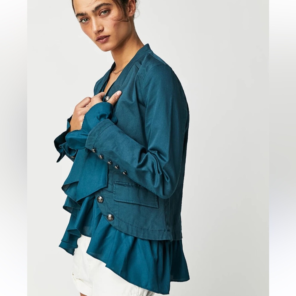 Free People Ruffles Romance Jacket Womens Large Boho Festival Hippie Cowgirl